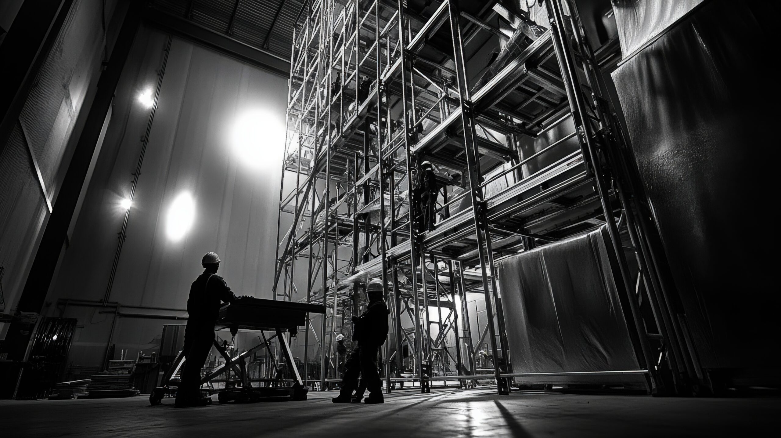 Scaffolding installed in an industrial warehouse