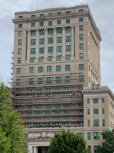 scaffolding on the side of the Buncombe County Courthouse in North Carolina.